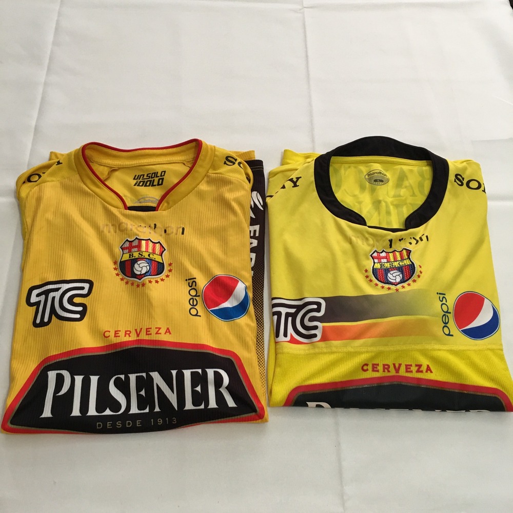 Lot of 2 Marathon Barcelona SC Soccer Jersey Mens Large Yellow Snags